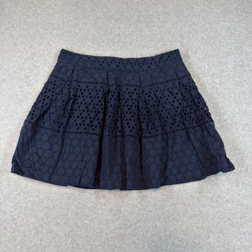 Banana Republic Skirt Womens 6P Navy Eyelet Lace Pleated Mini Flare Preppy